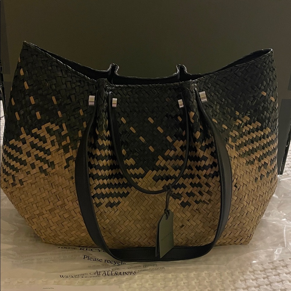 NWT all saints ALLINGTON STRAW TOTE BAG purse oversized handbag - Picture 3 of 12